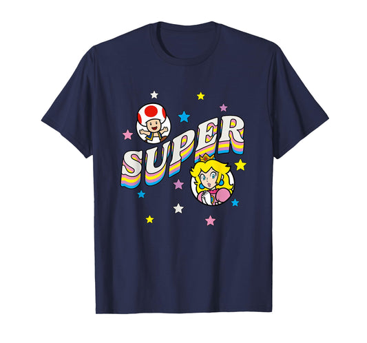 Super Mario Bros Princess Peach & Toad Super Star Text T-Shirt