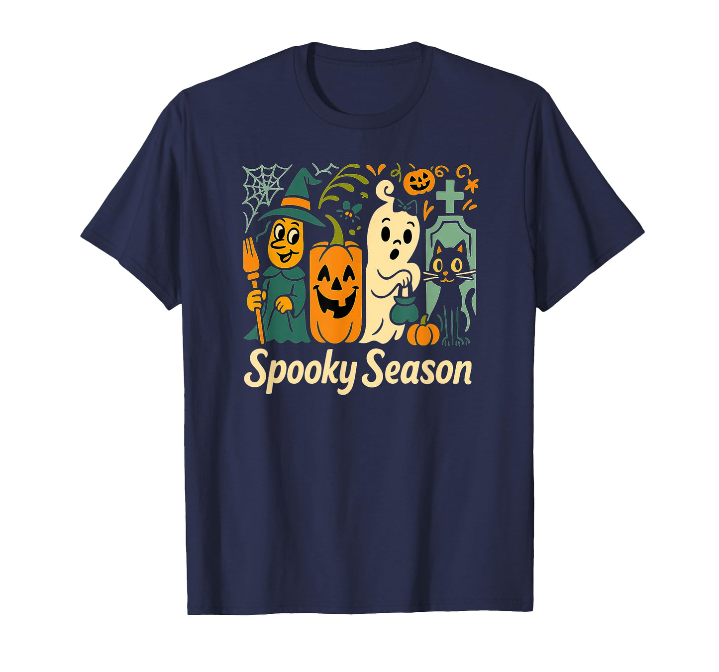 Spooky Season, Cute Witch Pumpkin Ghost, Cat and Tombstone T-Shirt