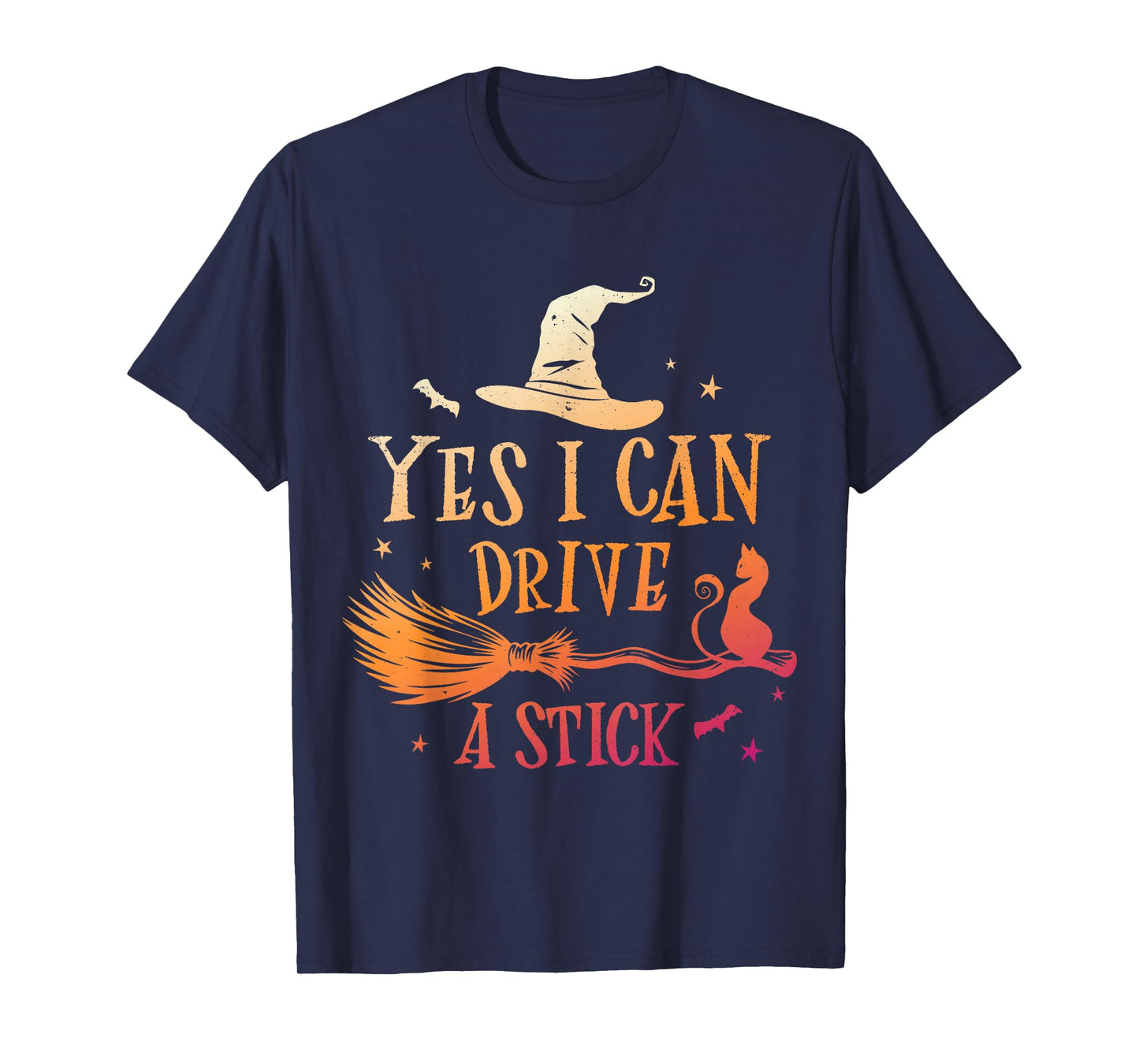 Yes I Can Drive A Stick Funny Halloween Spooky Witch Cat Mom T-Shirt