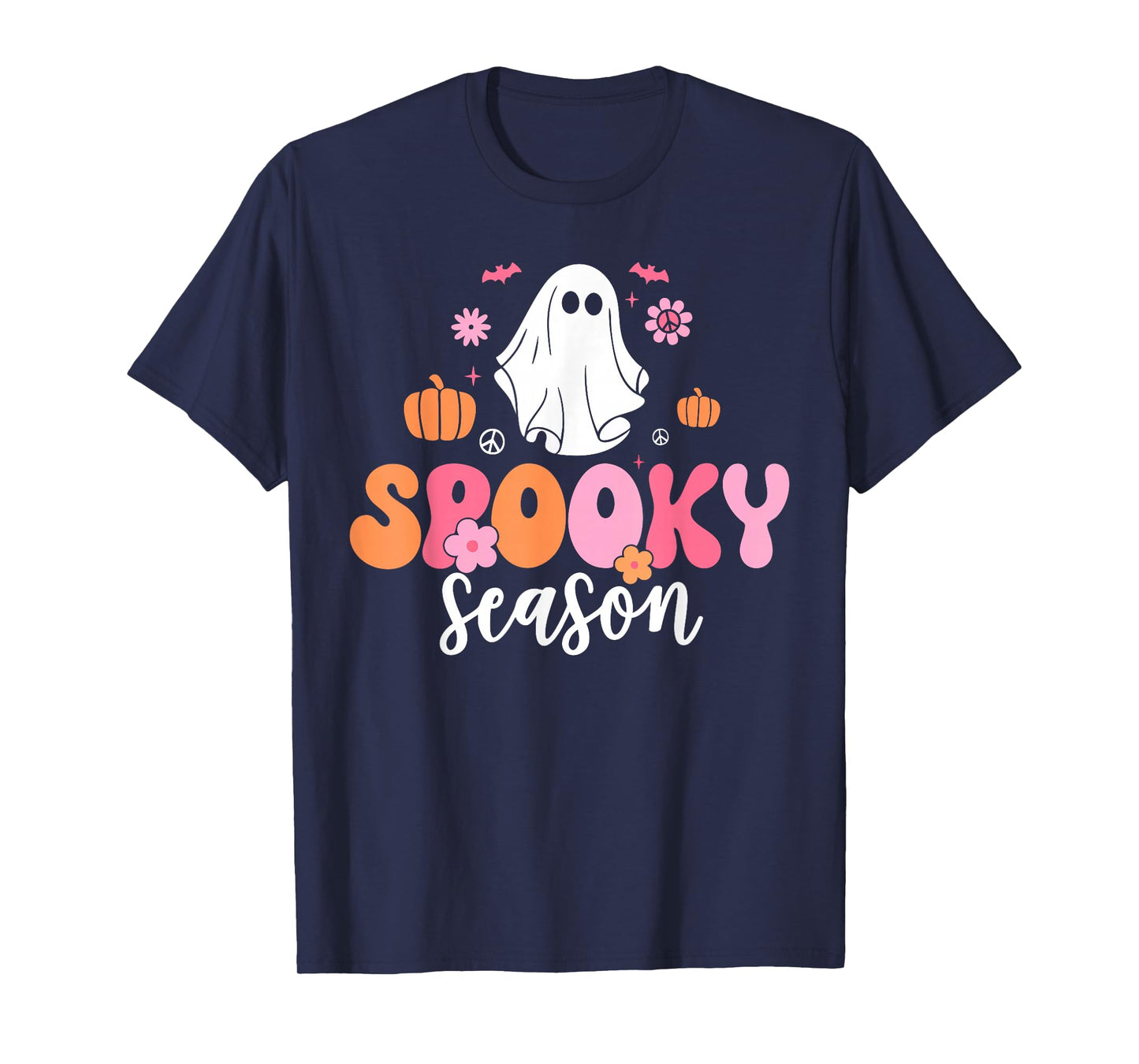 Groovy Spooky Season Retro Ghost Holding Pumpkin Halloween T-Shirt