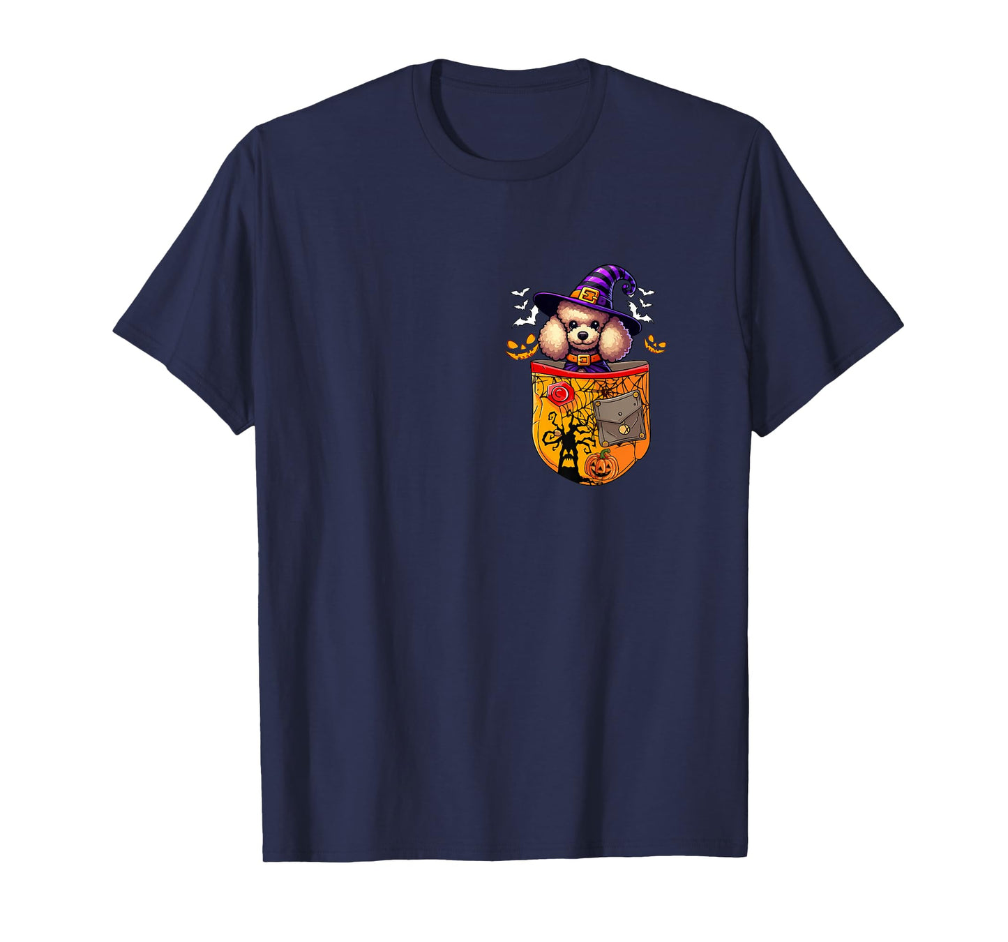 Poodle As Witch in Pocket Halloween Dog Owner Family T-Shirt