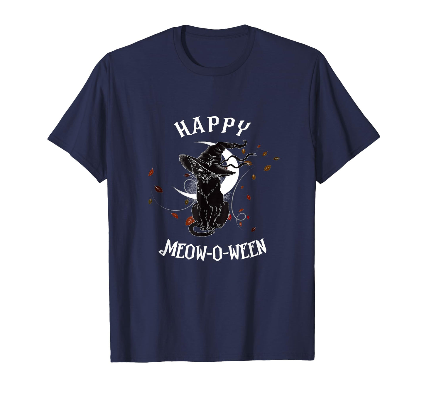 Happy Meow-O-Ween Cat Halloween Witch Hat & Full Moon T-Shirt