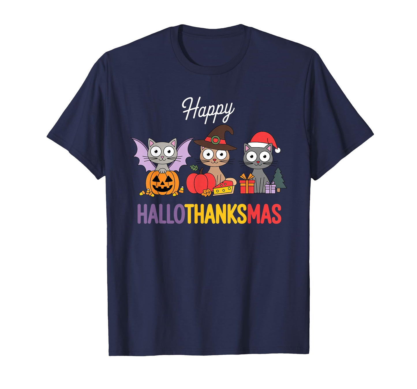 Cat Hallothanksmas Kitten Halloween Thanksgiving Christmas T-Shirt