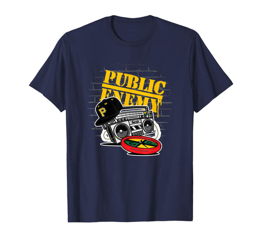 CROSS COLOURS Public Enemy Boom Box T-Shirt | 1990's Vintage Legends | Hip Hop Fans, Unisex-Adults, Unisex-Kids, Short Sleeve, Black, Small
