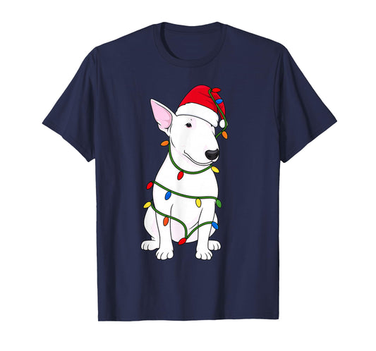 English Bull Terrier Christmas Tree Lights Holiday Dog Lover T-Shirt