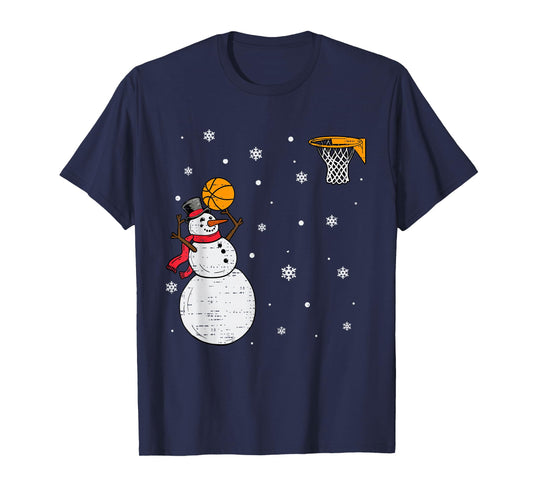 Funny Snowman Basketball Christmas Xmas Sports Men Boys Kids T-Shirt
