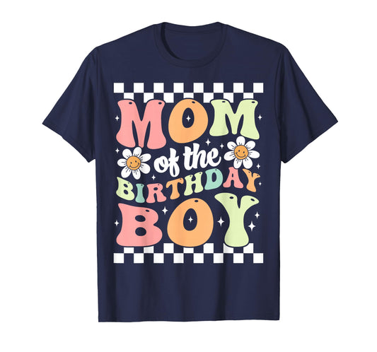 Mom of The Birthday Boy Cute Family Groovy Birthday Party T-Shirt