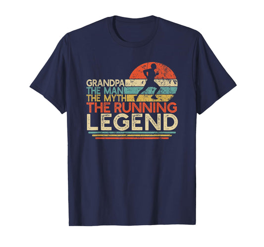 Vintage Running Grandpa Man Myth Legend Marathon Runner Gift T-Shirt