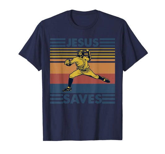 Retro Distressed Jesus Saves Baseball T-Shirt