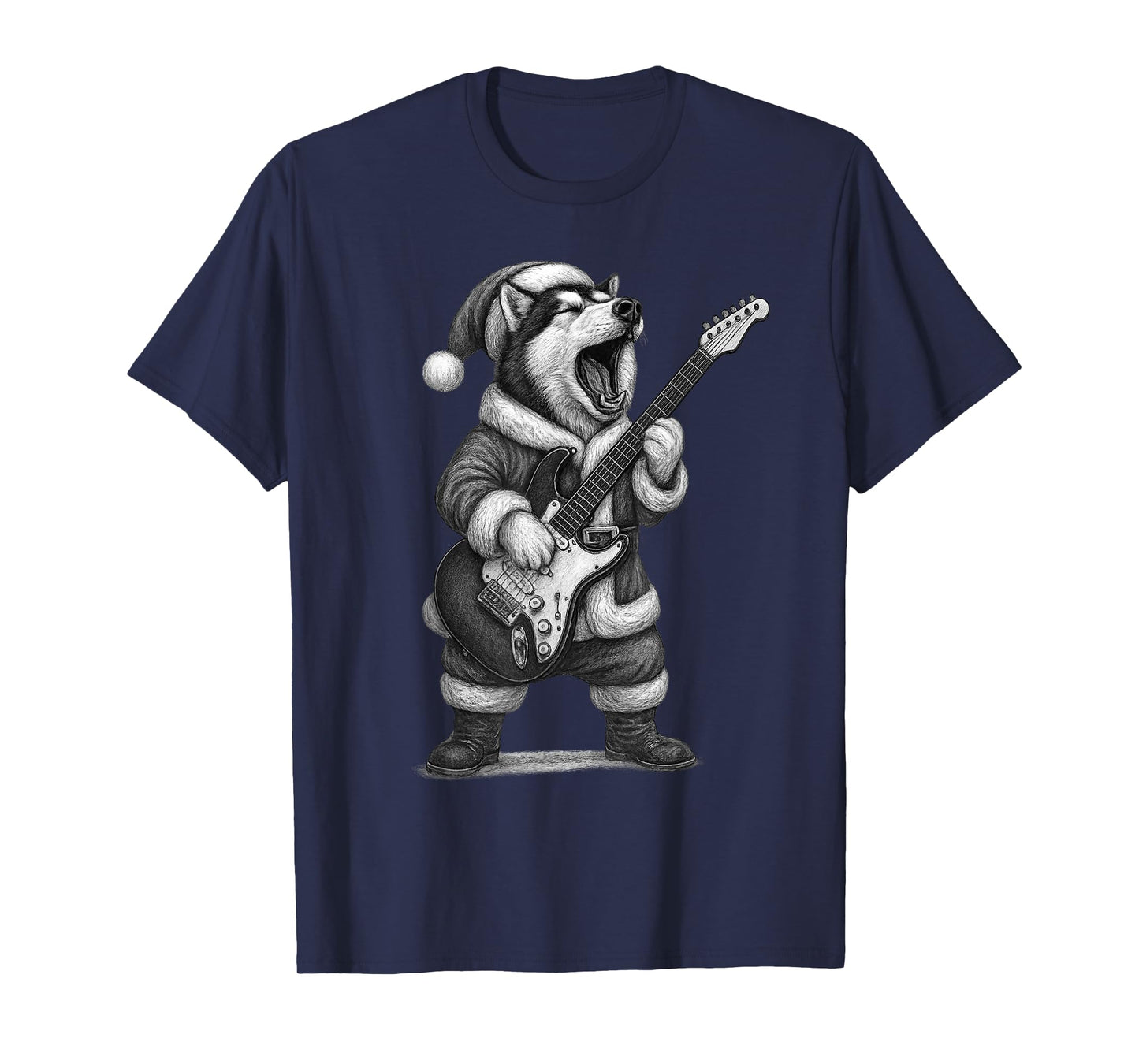 Husky Playing Guitar Christmas Dog Lover T-Shirt