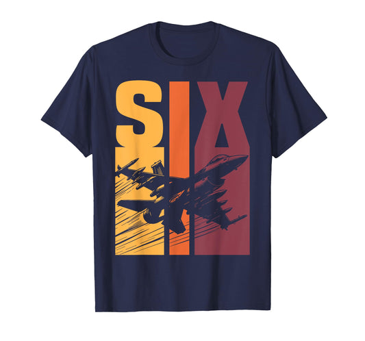 Military Fighter Jet Retro Six Year Old Boys 6th Birthday T-Shirt