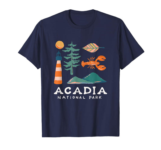 Acadia National Park Travel Icons Maine Vacation Souvenir T-Shirt