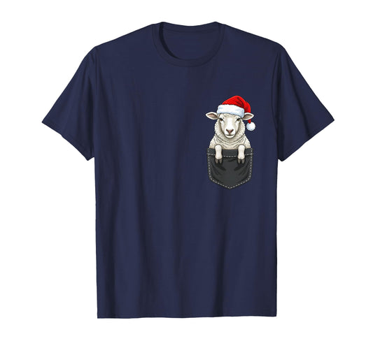 Sheep Christmas Pocket Santa Hat T-Shirt