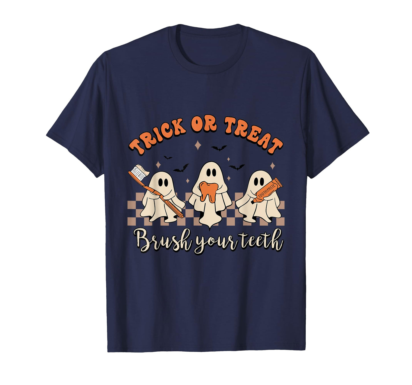 Trick Or Treat Brush Your Teeth Retro Halloween Cute Dentist T-Shirt