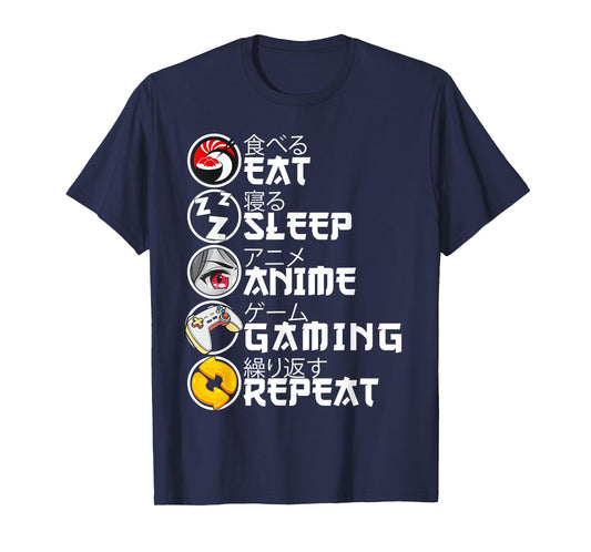 Retro Eat Sleep Anime Gaming Repeat Kawaii Anime Manga Gamer T-Shirt