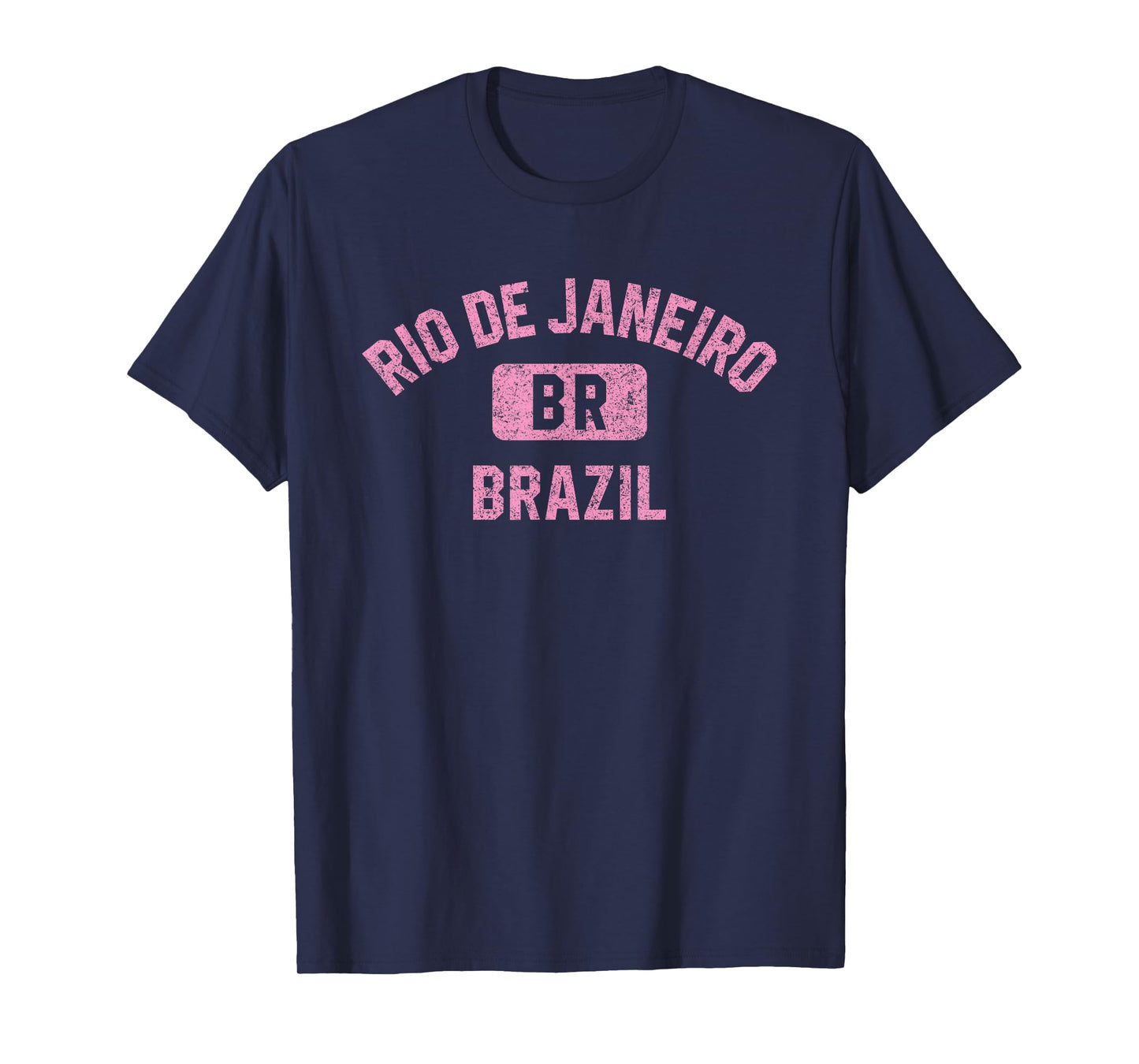 Rio de Janeiro Brazil Gym Style Distressed Pink Print T-Shirt
