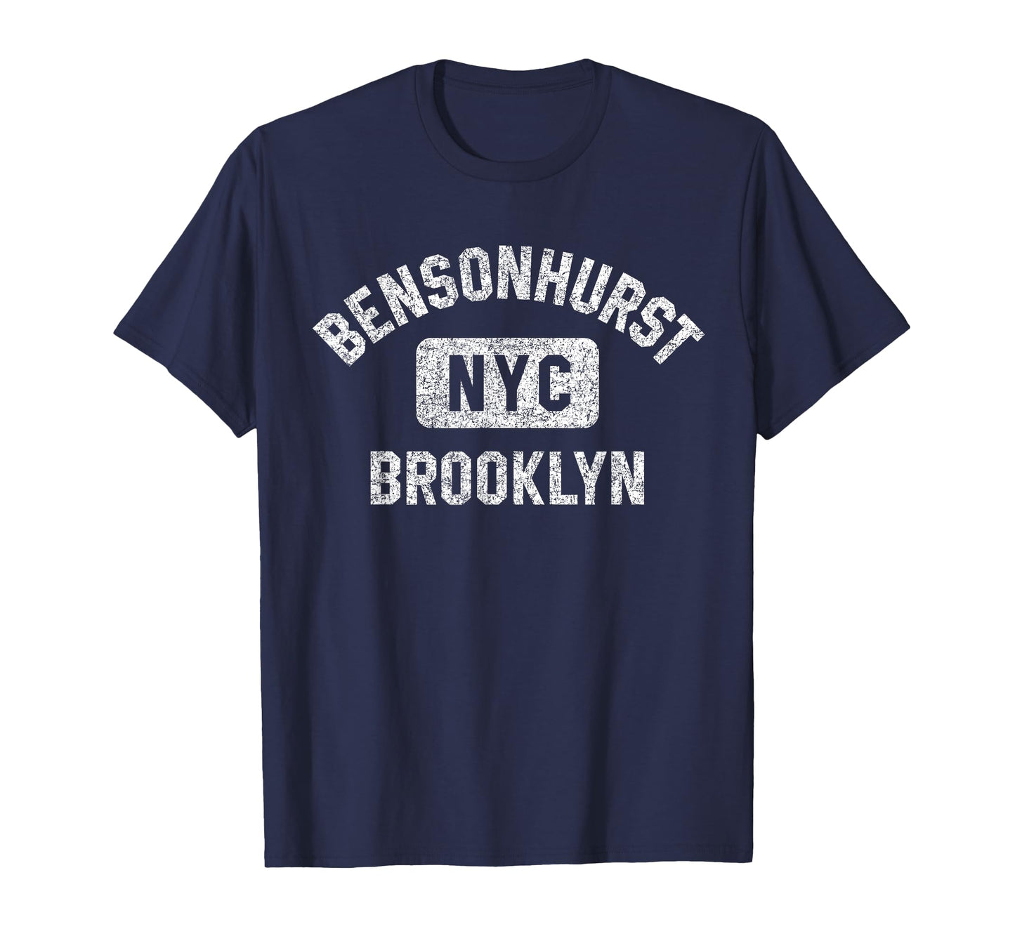Bensonhurst Brooklyn NYC Gym Style Distressed White Print T-Shirt
