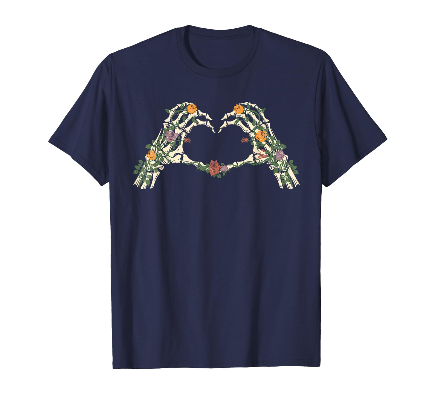 Skeleton Hands Heart Floral Sign Retro Halloween Women Girl T-Shirt