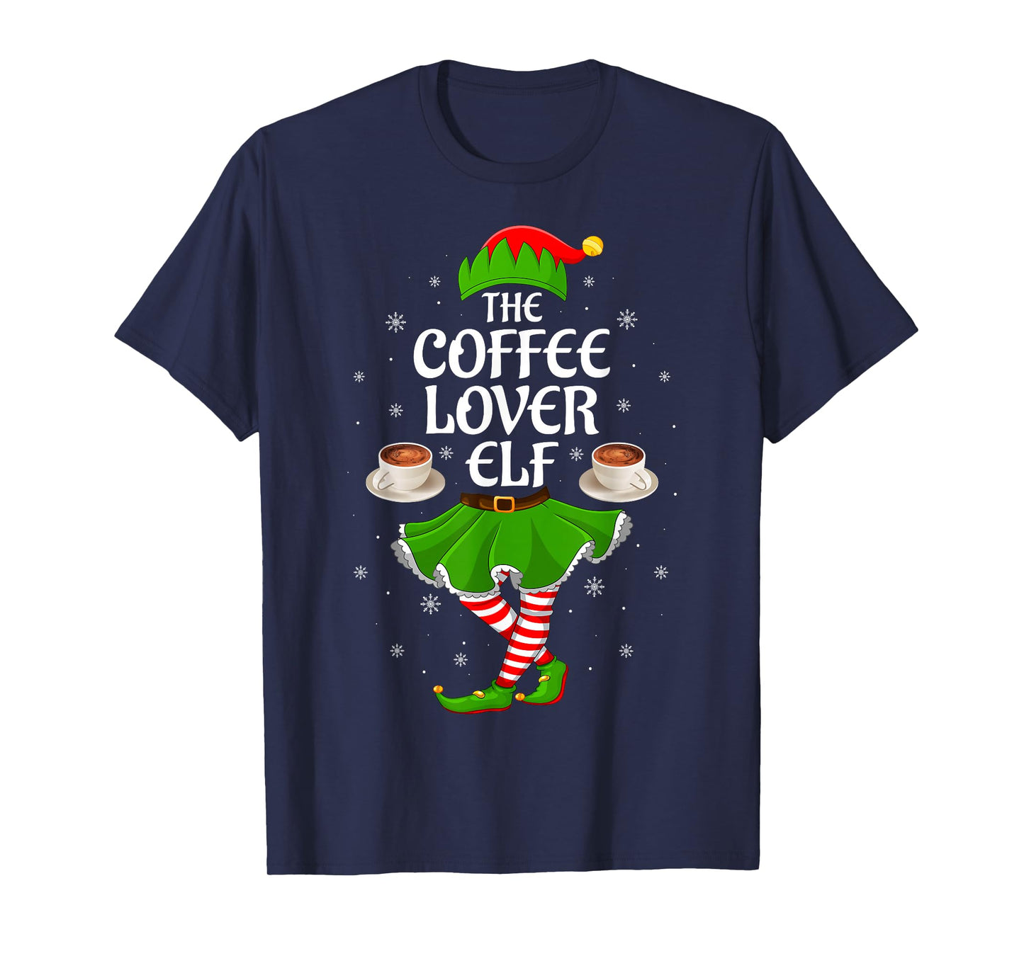 Coffee Lover Elf Christmas Family Girls Women Elf Squad Xmas T-Shirt