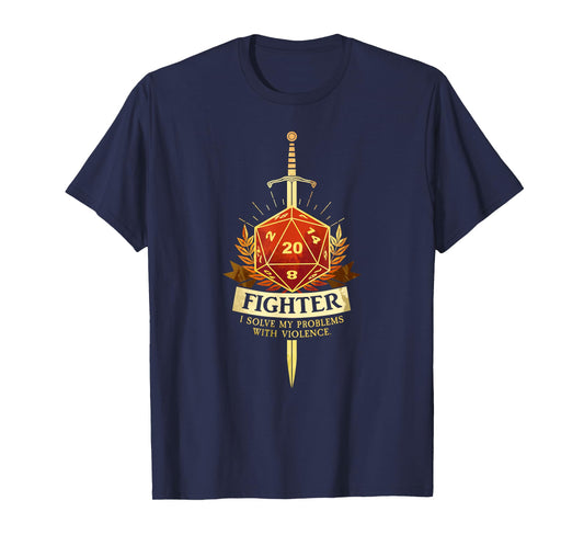Gamer Class Fighter RPG TRPG Fantasy Gaming T-Shirt - Black, Men's Small, Classic Fit, Short Sleeve