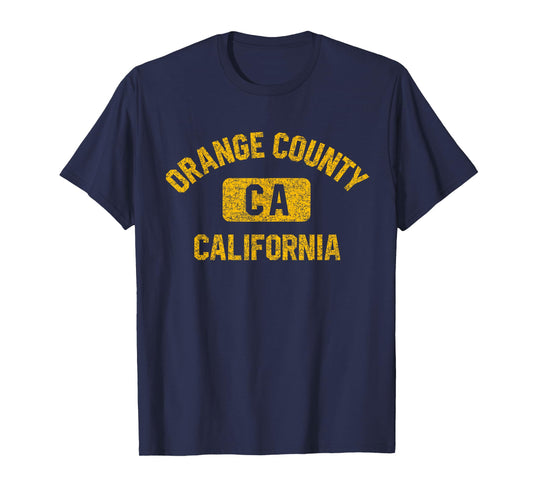 Orange County California Gym Style Distressed Amber Print T-Shirt