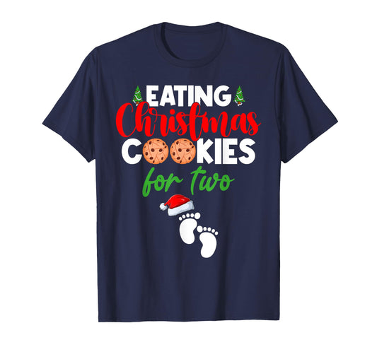 Eating Cookies for Two Pregnancy Announcement Christmas T-Shirt