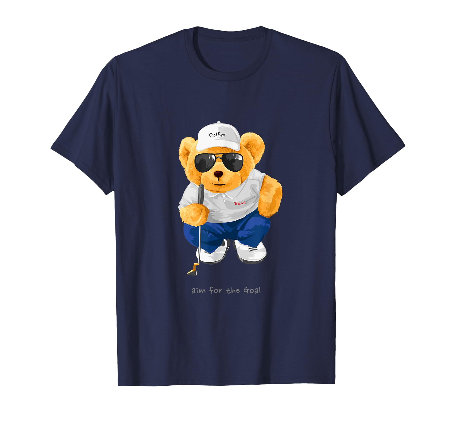 Cool Wild Teddy Bear Playing Golf Style Illustration Graphic T-Shirt