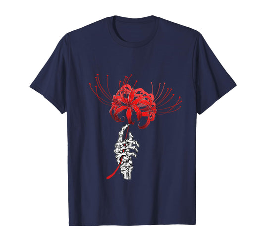 Skeleton Hand Holding Red Spider Lily Aesthetic Red Flower T-Shirt
