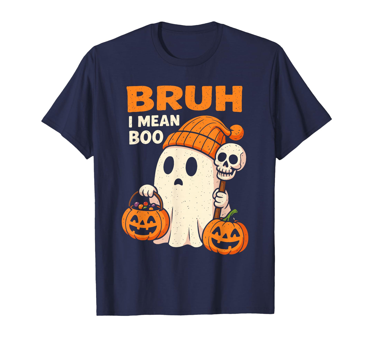 Halloween Bruh Ghost Boo Skull Pumpkin Women Kids Boys Girls T-Shirt
