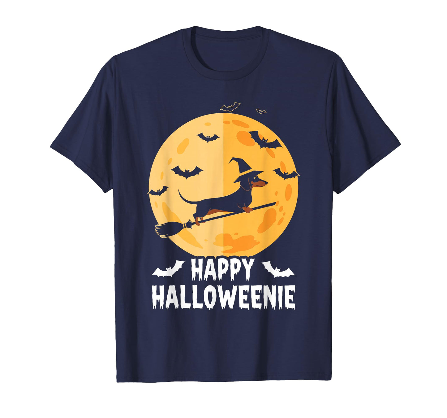 Happy Halloweenie Funny Halloween Dachshund Flying Witch T-Shirt