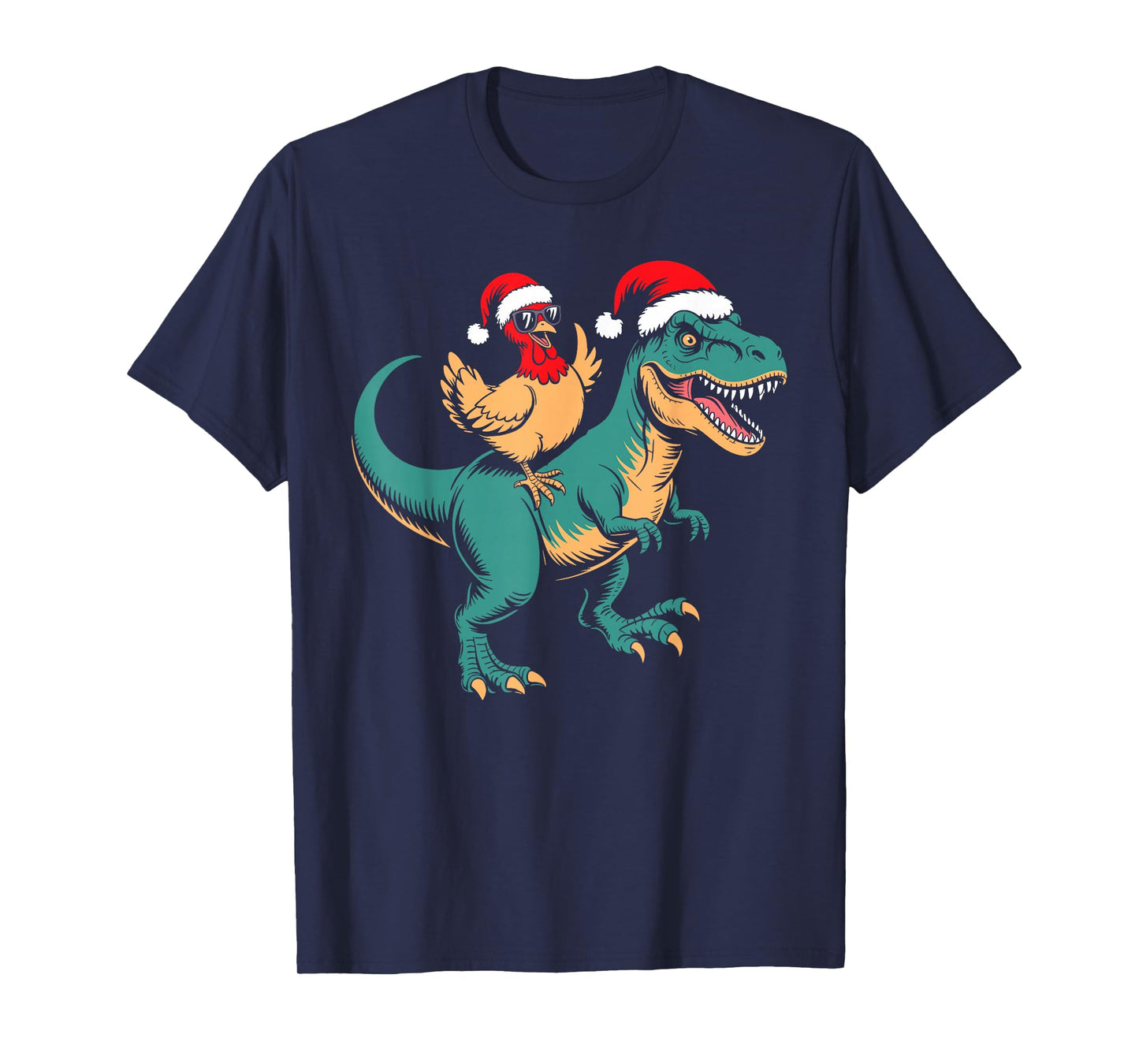Christmas Chicken Riding Dinosaur Tyrannosaurus rex Boys T-Shirt