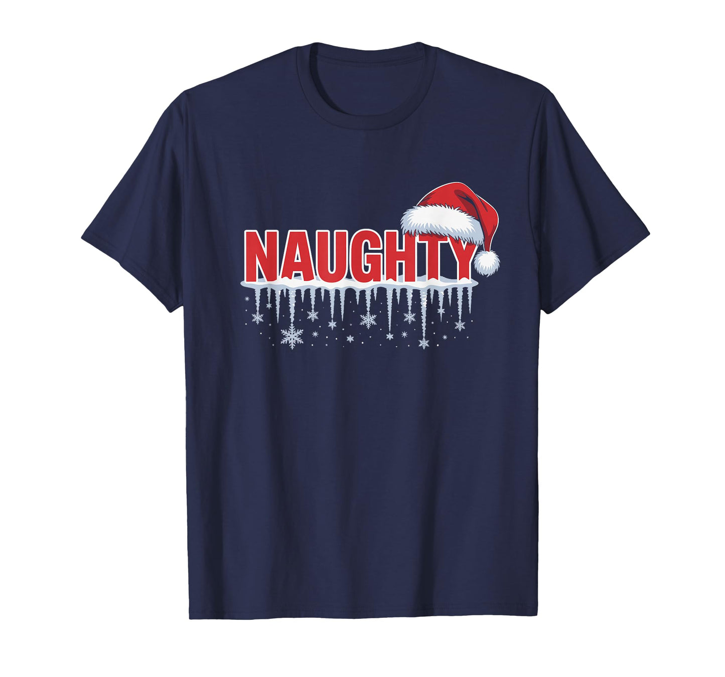 Naughty Matching Christmas Santa Hat Snowflakes Design T-Shirt