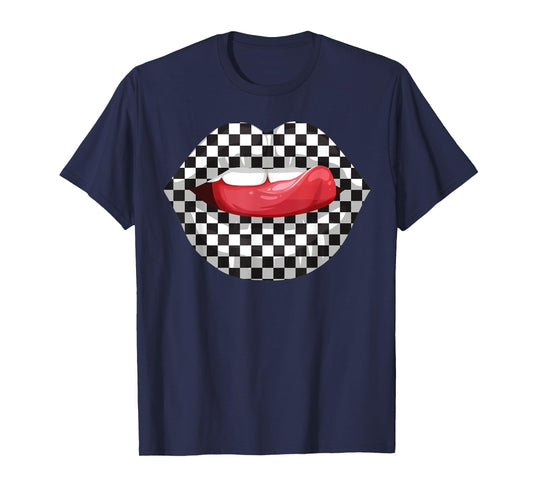 Cute Checkered Art For Men Women Checkerboard Checkered Lips T-Shirt