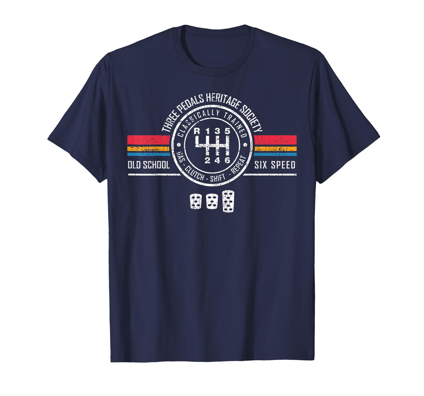 Vintage Three Pedals Heritage Society Old School Six Speed T-Shirt