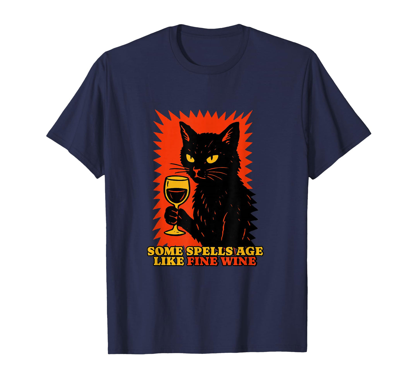 Vintage Witch Cat & Wine – “Some Spells Age Like Fine Wine” T-Shirt