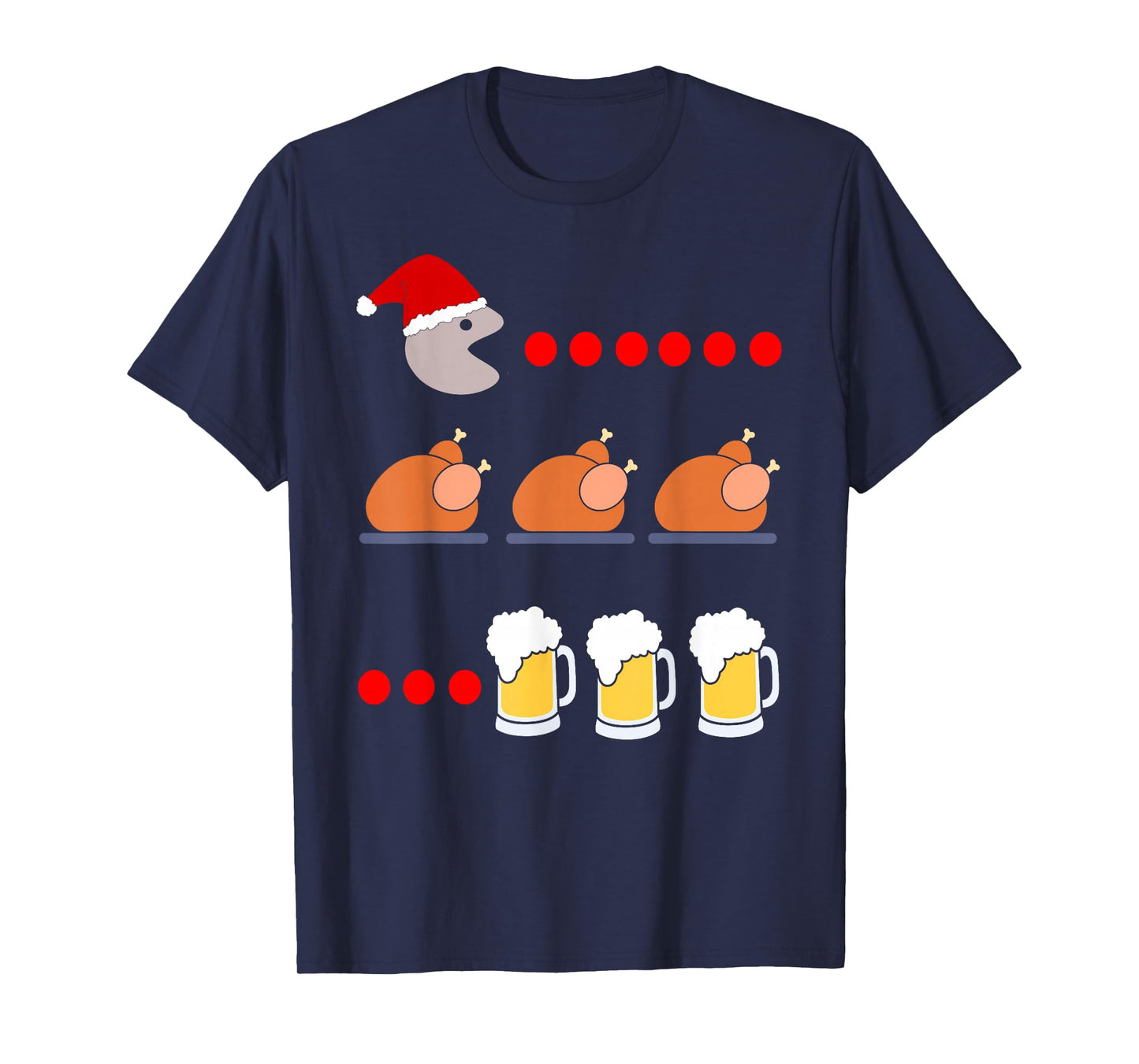 Santa Eats Turkey and Drinks Beer Holiday Gamer Meme T-Shirt