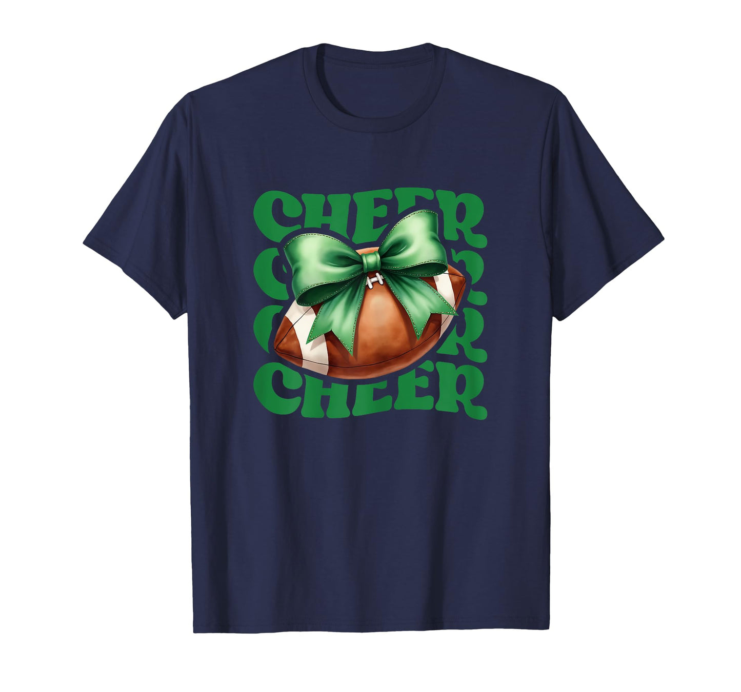 Game Day Green Cheerleader Mom Croquette Bow Football Cheer T-Shirt
