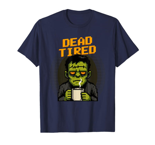 Dead Tired Funny Pixel Art Sleepy Zombie Halloween T-Shirt