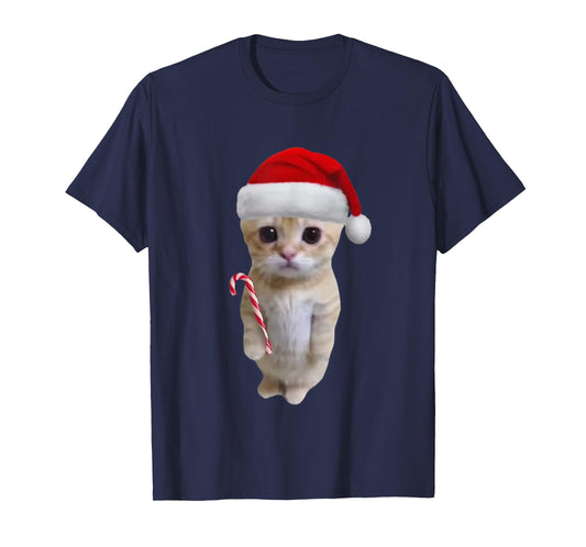 El Gato Meme Cat with Santa Hat and Candy Cane Christmas T-Shirt