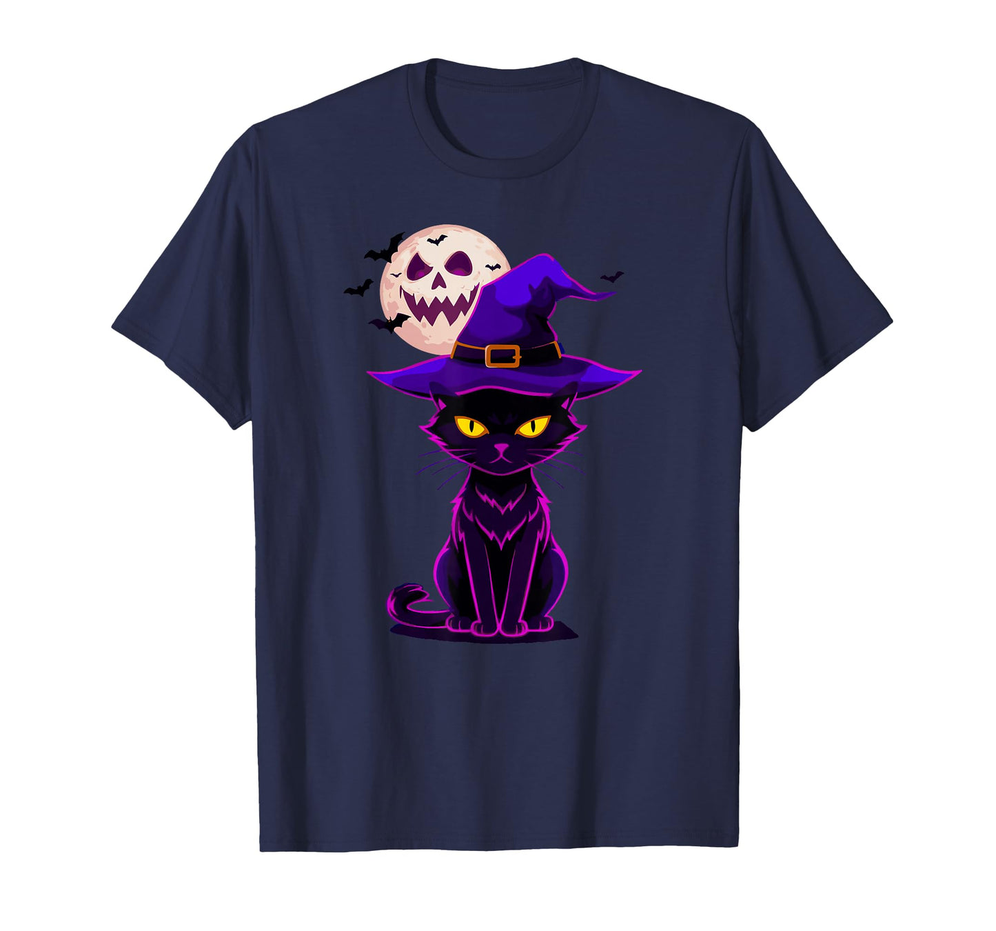 Halloween Black Cat Witch Hat T-Shirt