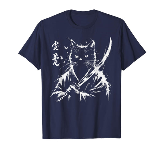 Samurai Cat Japanese Sword Kimono Warrior Art Men Women Kids T-Shirt