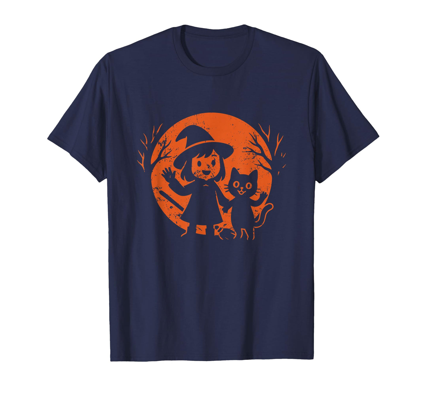 Little Witch and Cat Halloween Moon T-Shirt