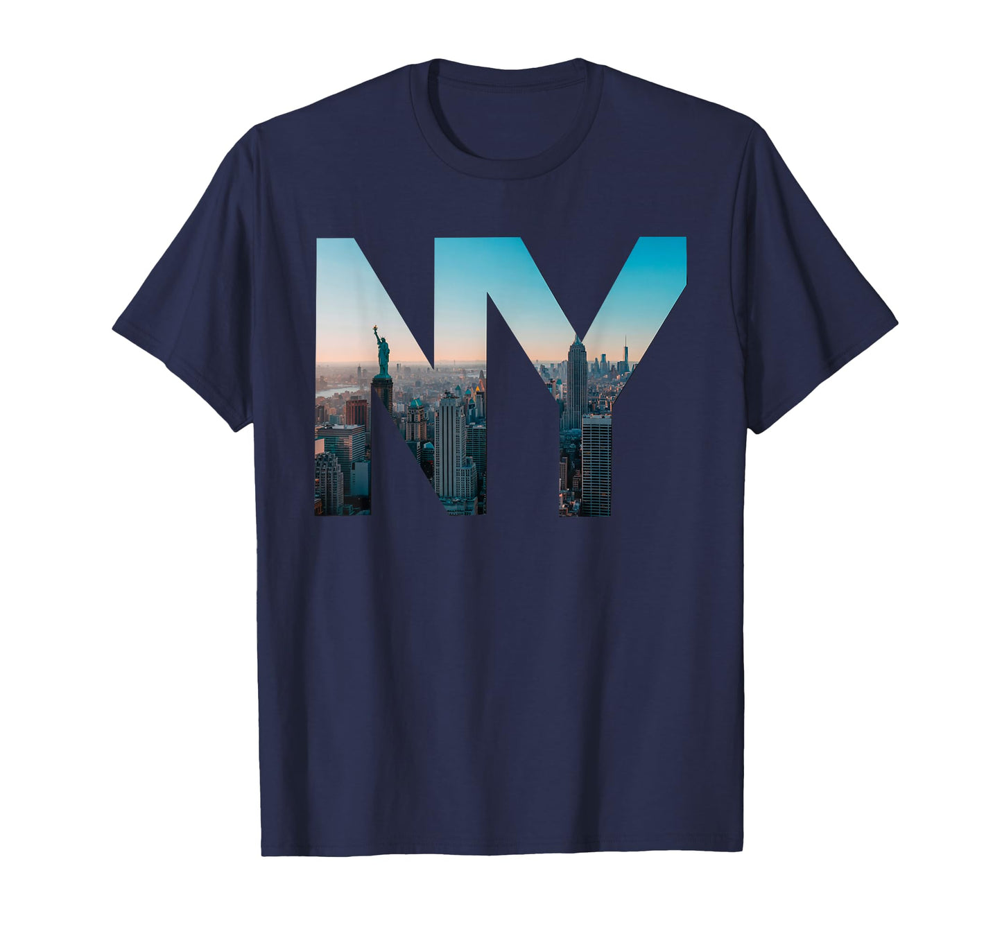 New York City Skyline Bold Letters with Sunset City View T-Shirt