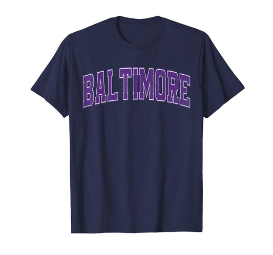 Baltimore MD Vintage Sports Purple Retro Varsity Text T-Shirt