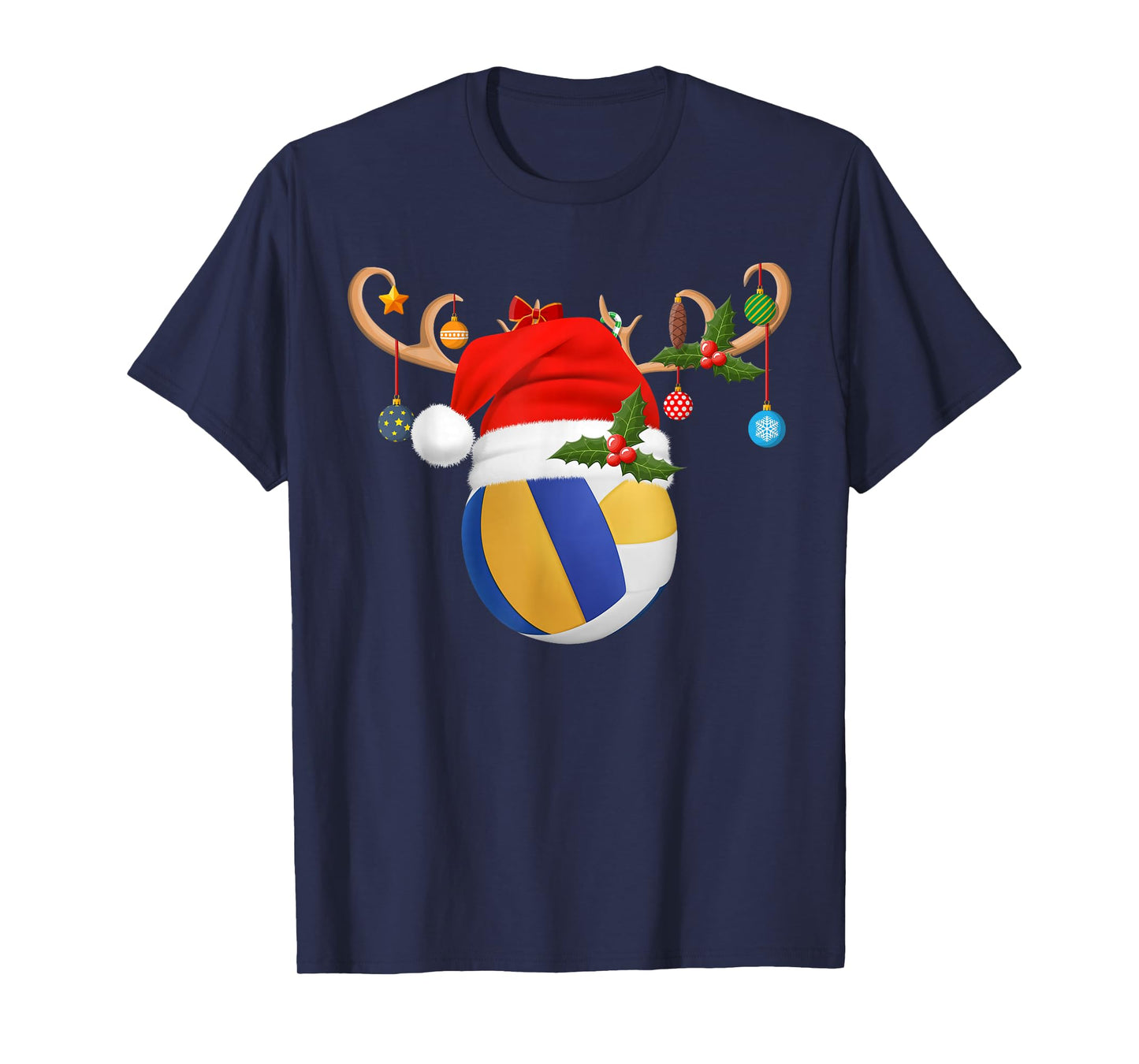 Volleyball Christmas Reindeer Santa Hat Sports Player Xmas T-Shirt