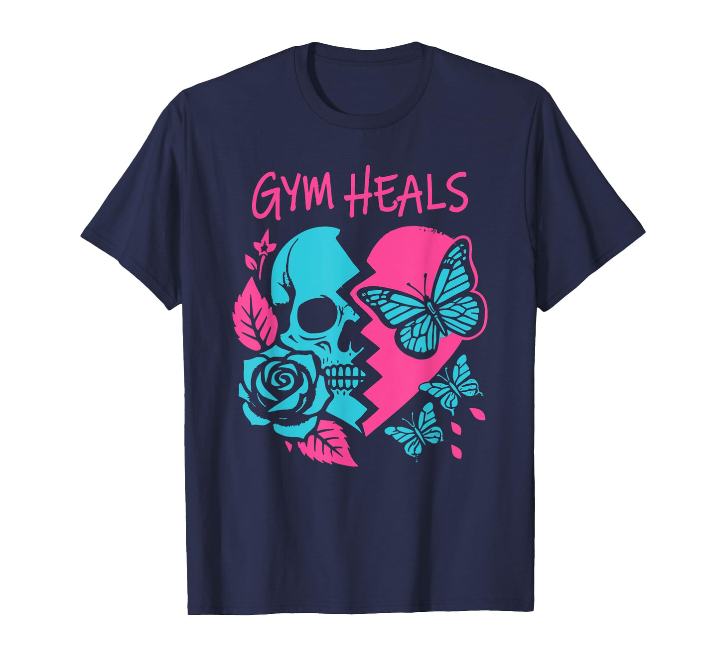 gym heals retro skull broken heart print motivation workout T-Shirt