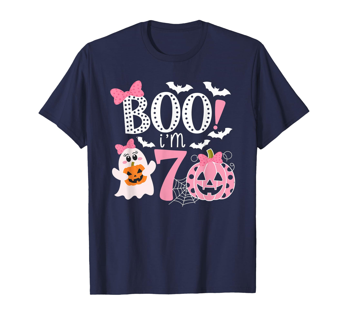 Boo I'm Seven Ghost Seventh 7th Birthday Halloween Girls T-Shirt