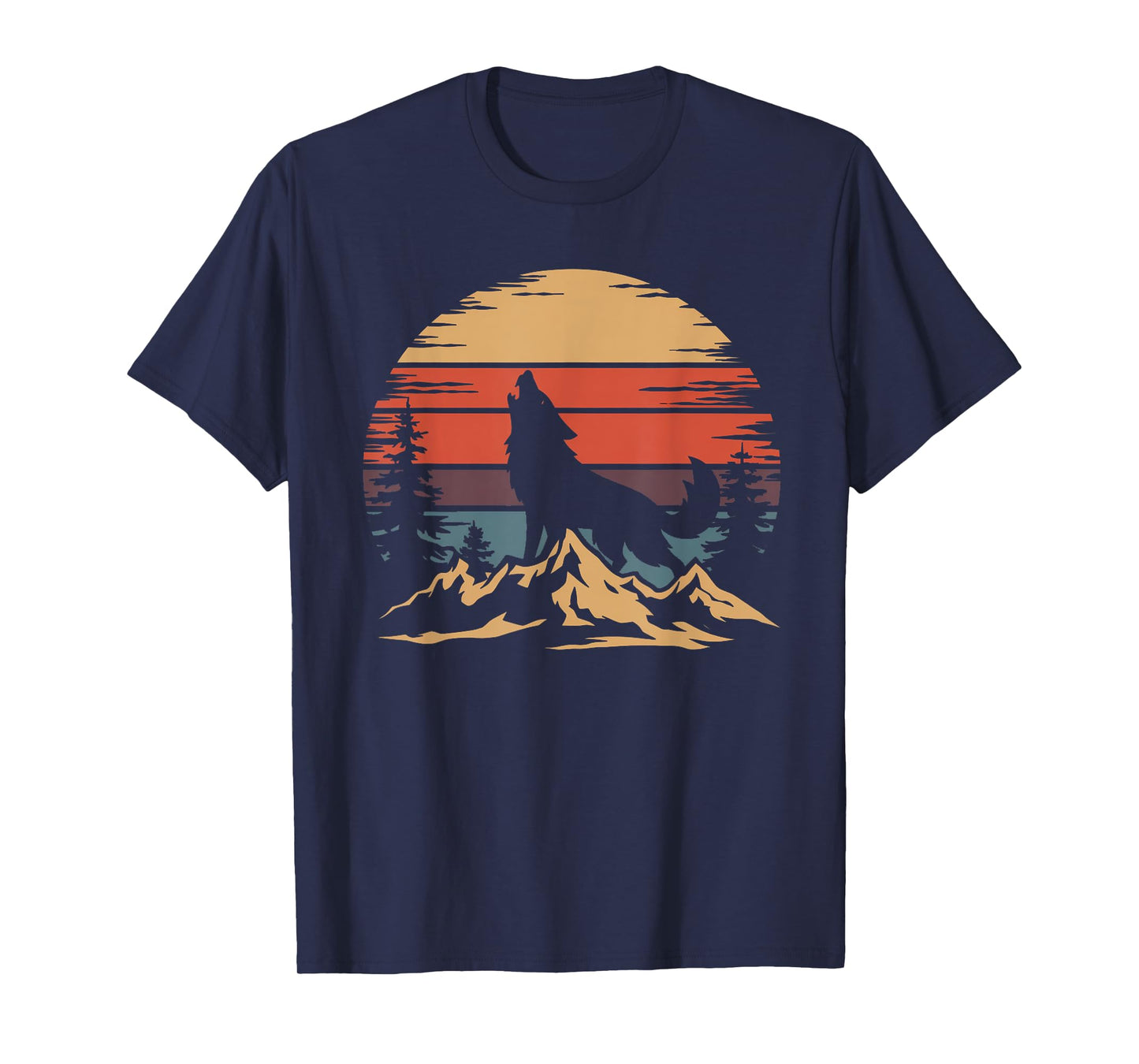 Wolf Mountain T-Shirt - Retro Wildlife Howling Wolf Nature T-Shirt