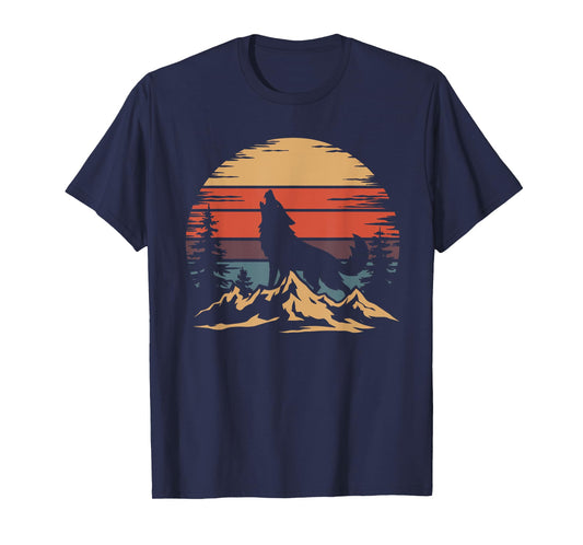 Wolf Mountain T-Shirt - Retro Wildlife Howling Wolf Nature T-Shirt