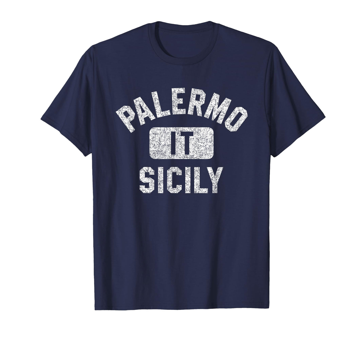 Palermo Sicily Gym Style Distressed White Print T-Shirt